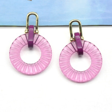 Custom purple color acrylic round shape laser cut earrings